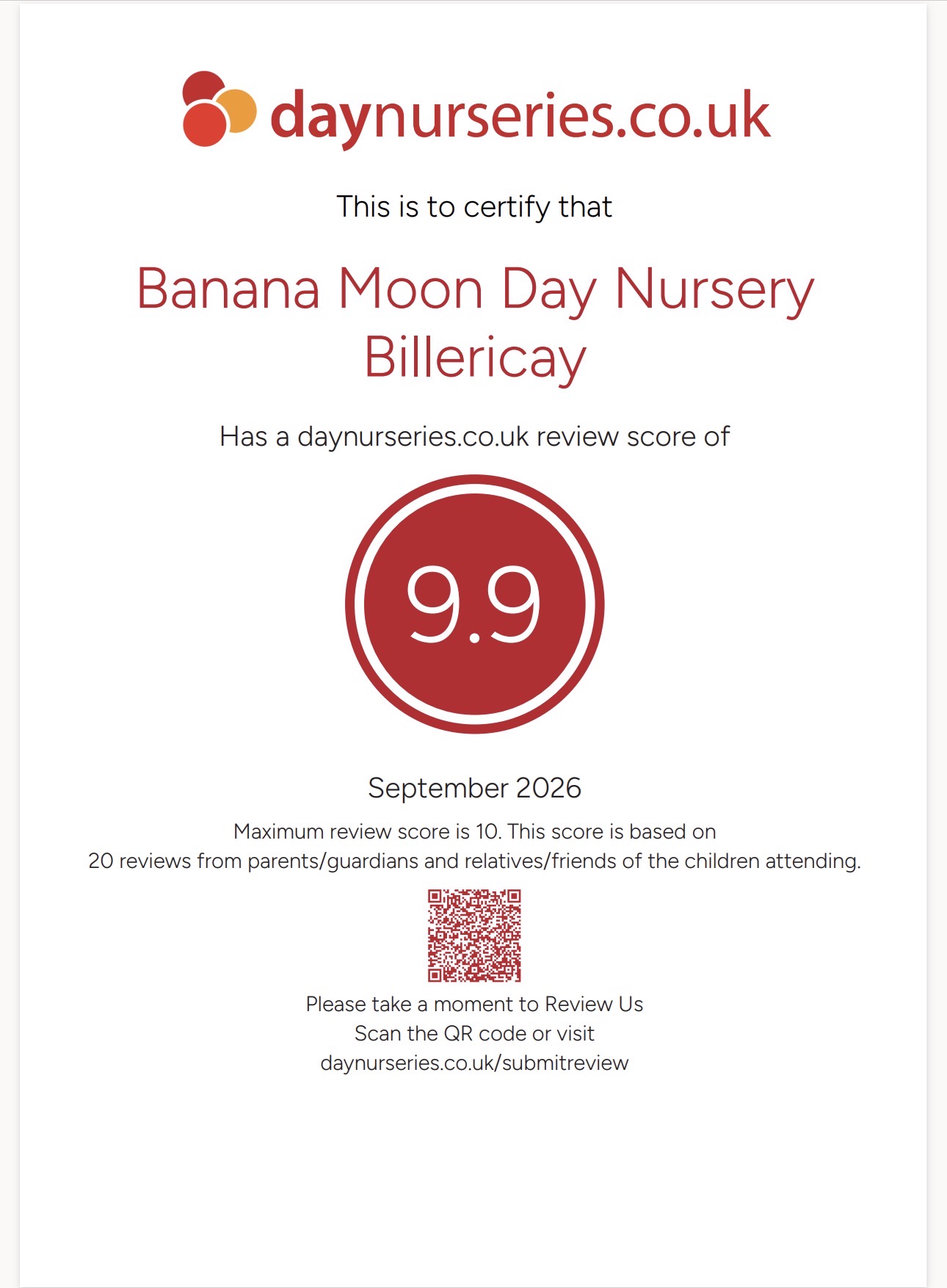 Celebrating a 9.9 Review Score at Banana Moon Billericay!
